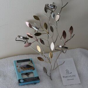 SHIMMERING LEAVES SCONE, METAL TEALIGHT WALL MOUNTABLE CANDLE HOLDER BY PARTLITE
